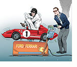 Christian Bale and Matt Damon in a spoof of Ford v Ferrari