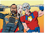 Spoof of the film The Suicide Squad with Bloodsport (Idris Elba) and Peacemaker (John Cena) holding guns to their heads on either side of a sandwich with Harley Quinn (Margot Robbie.)
