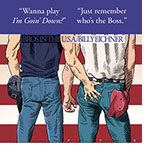 Spoof of the gay rom-com Bros with the film's poster transposed to the Bruce Springsteen album cover for Born in the U.S.A. with two men in jeans seen from behind and retitled Bros in the U.S.A./Billy Eichler. The character on the left has his hand on the backside of Springsteen as he asks "Wanna play I'm Goin' Down?" and he replies, "Just remember, I'm the Boss." 