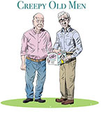Wallace Shawn and Woody Allen check out Yeen Vogue magazine under the title Creepy Old Men.