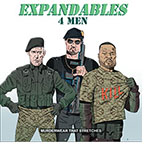 Spoof of the film Expend4bles as an ad for Expandables 4 Men: Murderwear That Stretches depicting Christmas (Jason Statham) pulling at the waistband of his camo pants, Barney (Sylvester Stallone) using his rifle's muzzle to adjust his beret's headband, and Easy Day (Curtis '50 Cent' Jackson) tugging at his camo t-shirt that reads KILL. 