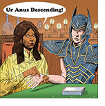 Spoof of the film Knights of the Zodiac with the character Oda Mae Brown (Whoopi Goldberg) from Ghost sitting at a table reading the palm of the hand of Seiya (Mackenyu) and exclaiming "Ur Anus Descending!"