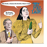 Spoof of the film PoorThings entitled My Foul Lady with lead character Bella Baxter (Emma Stone) holding a cucumber and intoning the phonetic exercise 'This fruit, a beaut, fits brut'ly where I toot.'  like Eliza Doolittle. Her creator, Dr. Godwin Baxter (Willem Dafoe) sits behind her and comments 'By George, she's got it!' like Professor Henry Higgins in My Fair Lady.