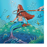 Spoof of the film The Little Mermaid with the mermaid Ariel (Halle Bailey) sitting on a big rock under the sea between Flounder and Sebastian singing  as two hands reach in from the right with a giant theatrical hook with an end shaped like a fish hook to grab her by the neck and pull her off.