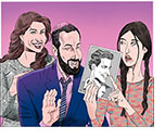 Spoof of the film You Are So Not Invited to My Bat Mitzvah with mother Bree (Idina Menzel) and father Danny (Adam Sandler) looking at a photo of Bradley Cooper as Leonard Bernstein in Maestro held by their daughter Stacy (Sunny Sandler.) She is pointing to the character's nose to indicate the kind she'd like to receive via rhinoplasty for her 13th birthday.