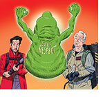 Spoof of the film Ghostbusters: Froze Empire with the characters Gary Grooberson (Paul Rudd) and Peter Venkman (Bill Murray) in their uniforms preparing to zap a floating green apparition seen from behind with the word 'Self-Respect' glowing on its back representing the embarrassment this bad sci-fi comedy to the actors' careers.