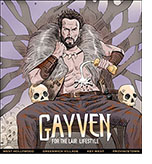 Cartoon spoof of the superhero film Kraven the Hunter depicting the title character reclining suggestively on a chair with skeletons on and around it as he squirts goo on his rippling abs like a model in a gay advertisement for a home decor brand. The tagline reads Gayven –– For the Lair Lifestyle above a listing of locations in West Hollywood, Greenwich Village, Key West, and Provincetown.