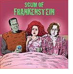 Cartoon spoof of the film Lisa Frankenstein with lead character Lisa (Kathryn Newton) in her pajamas lying in bed between Boris Karloff's monster from Son of Frankenstein smiling as he holds a jar of Monster Lube in one hand and wraps his other around her waist and The Creature (Cole Sprouse) looking dejected because he hasn't got a penis.