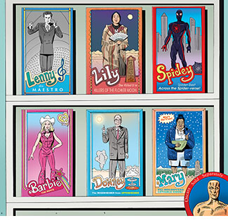 Spoof of the 2024 Academy awards with nominees as dolls in boxes for sale on store shelves, including Bradley Cooper as 'Lenny aka Maestro', Lily Gladstone as 'Lily: She Killed It in Killers of the Flower Moon', the animated Spider-man as 'Spidey: Spider-Best Across the Spider-verse', Margot Robbies as "Barbie: The Movie', Robert Downey as 'Downey: The Wisenheimer from Oppenheimer', and Da'Vine Joy Randolph as 'Mary: The Holdovers Lovable Cook!' There's an ad for the statuette attached to the shelf front that reads 'Oscars Sold Separately.