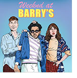 Cartoon spoof of the film Hurry Up Tomorrow based on the poster for the comedy Weekend at Bernie's retitled Weeknd at Barry's showing  a corpse-like The Weeknd (Abel Tesfaye) being propped up on either side by Lee (Barry Keoghan) and Anima (Jenny Ortega.)