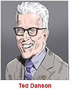Caricature of Ted Danson as Mr. Mayor.