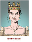 Caricature of Emily Bader as Lady Jane Grey in the period comedy TV series My Lady Jane on Amazon Prime.