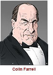 Caricature of Colin Farrell as the villain Oz Cobb  in the HBO crime series The Penguin based on the DC Comics character.