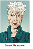 Caricature of Emma Thompson as Private Investigator Zoë Boehm in Apple TV's psychological thriller Doen Cemetery Road.