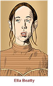 Caricature of Ella Beatty as the title character in the Netflix horror crime miniseries Monster: Lizzie Borden.