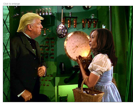 Donald Trump and Kamala Harris as the Wizard of Oz and Dorothy in spoof The Wizard of Id