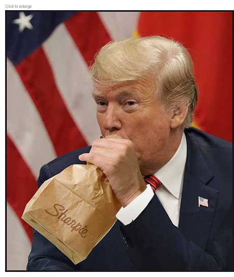 President Trump huffing Sharpie fumes from a paper bag to counter coronavirus panic