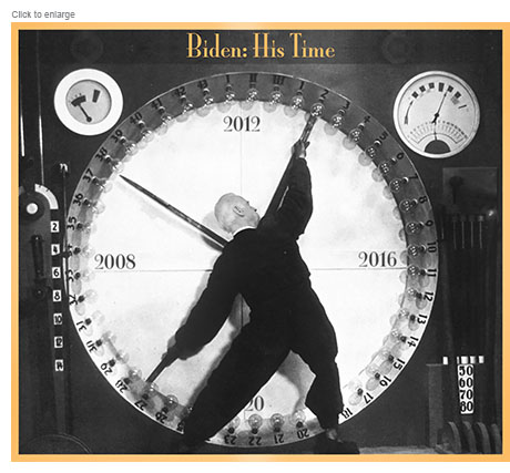Spoof of the film Metropolis with Joe Biden as a worker turning back the White House clock past 2016 and the Trump years.