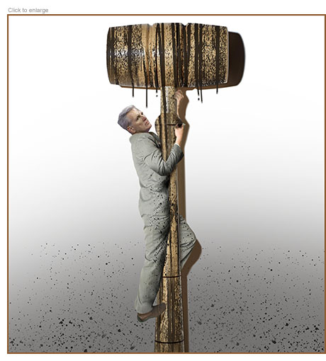 A stained and slippery Rep. Kevin McCarthy shimmies up a giant greasy Gavel to become Speaker of the House.